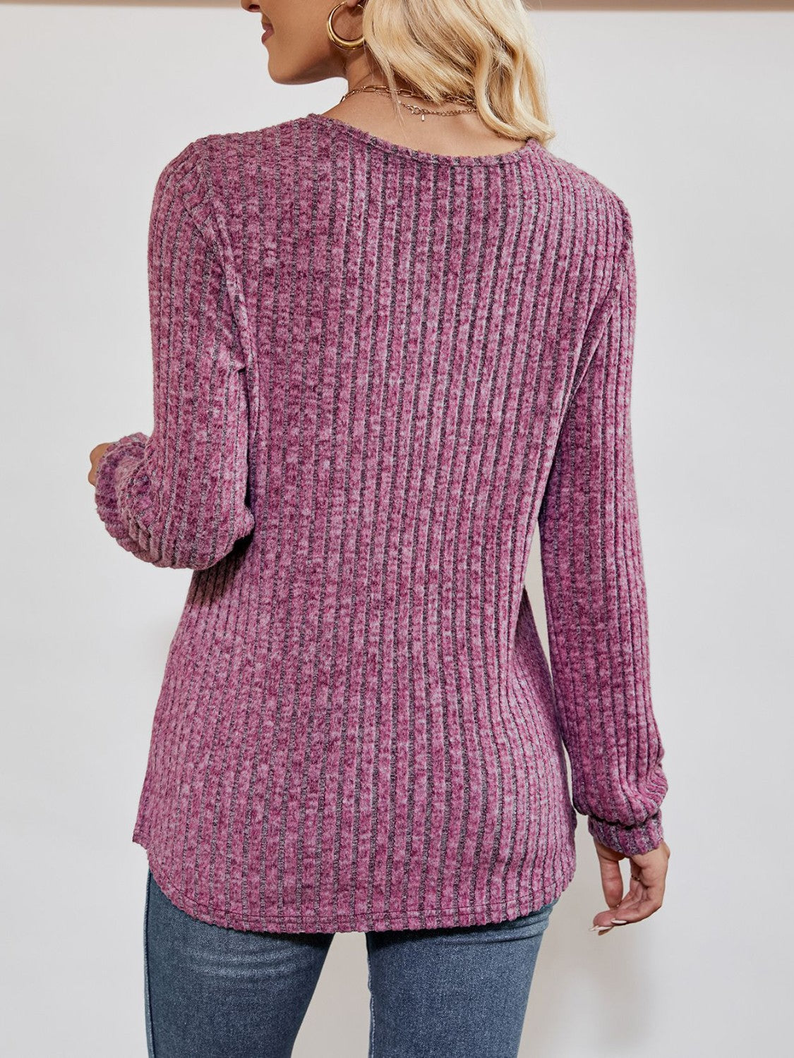 V-Neck Ribbed Long Sleeve Top 