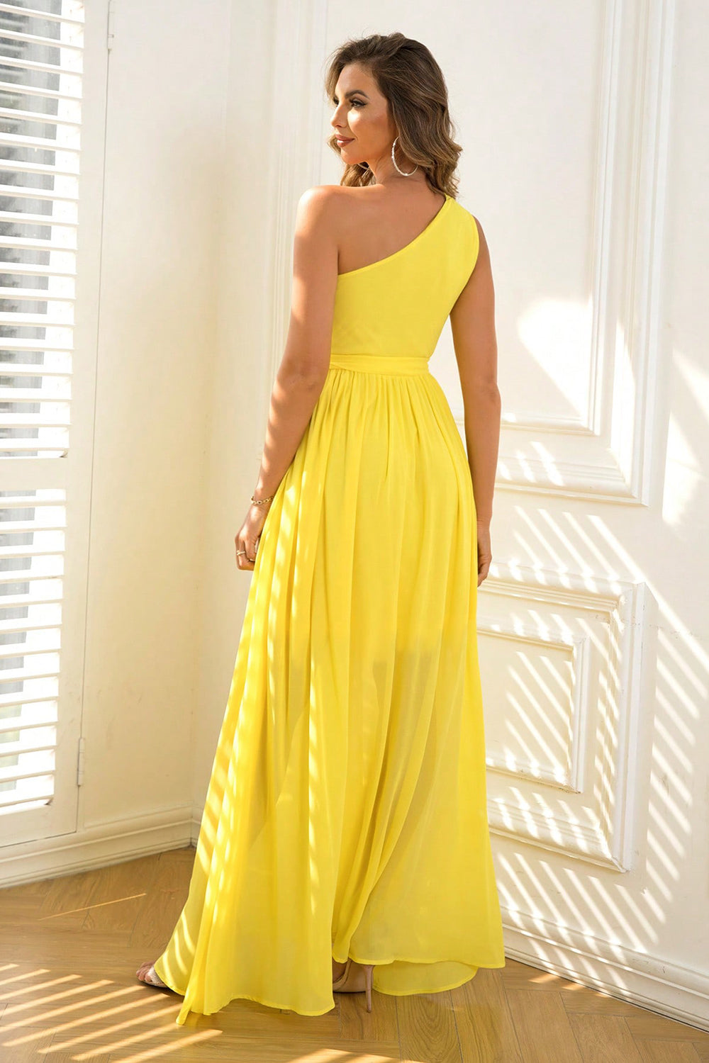 Cutout One-Shoulder Tie Waist Dress 