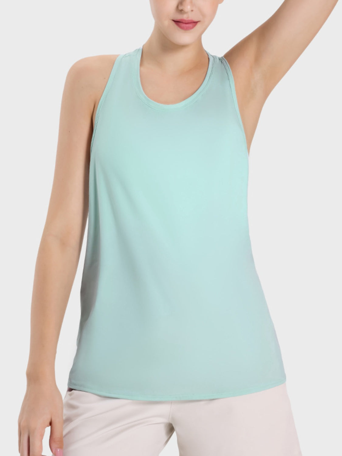 Round Neck Wide Strap Active Tank - Babbazon Camisole