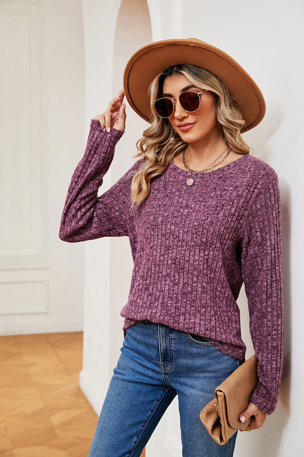 Heathered Round Neck Top 