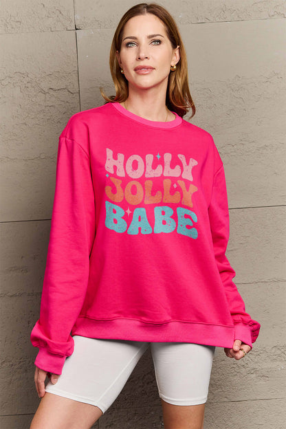 Simply Love Full Size HOLLY JOLLY BABE Long Sleeve Sweatshirt 