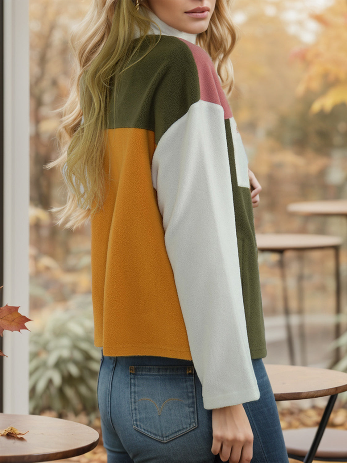 Color Block Zip-Up Long Sleeve Jacket 