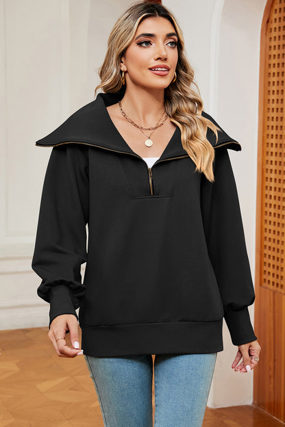 Half Zip Lantern Sleeve Sweatshirt 