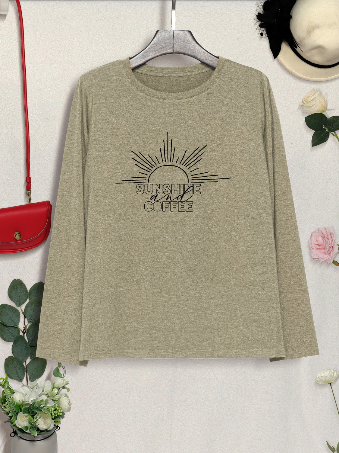 SUNSHINE COFFE Round Neck Long Sleeve T-Shirt 