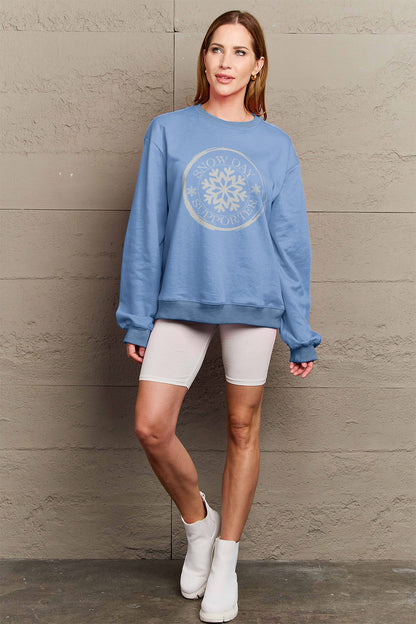 Simply Love Full Size SNOW DAY SUPPORTER Round Neck Sweatshirt 