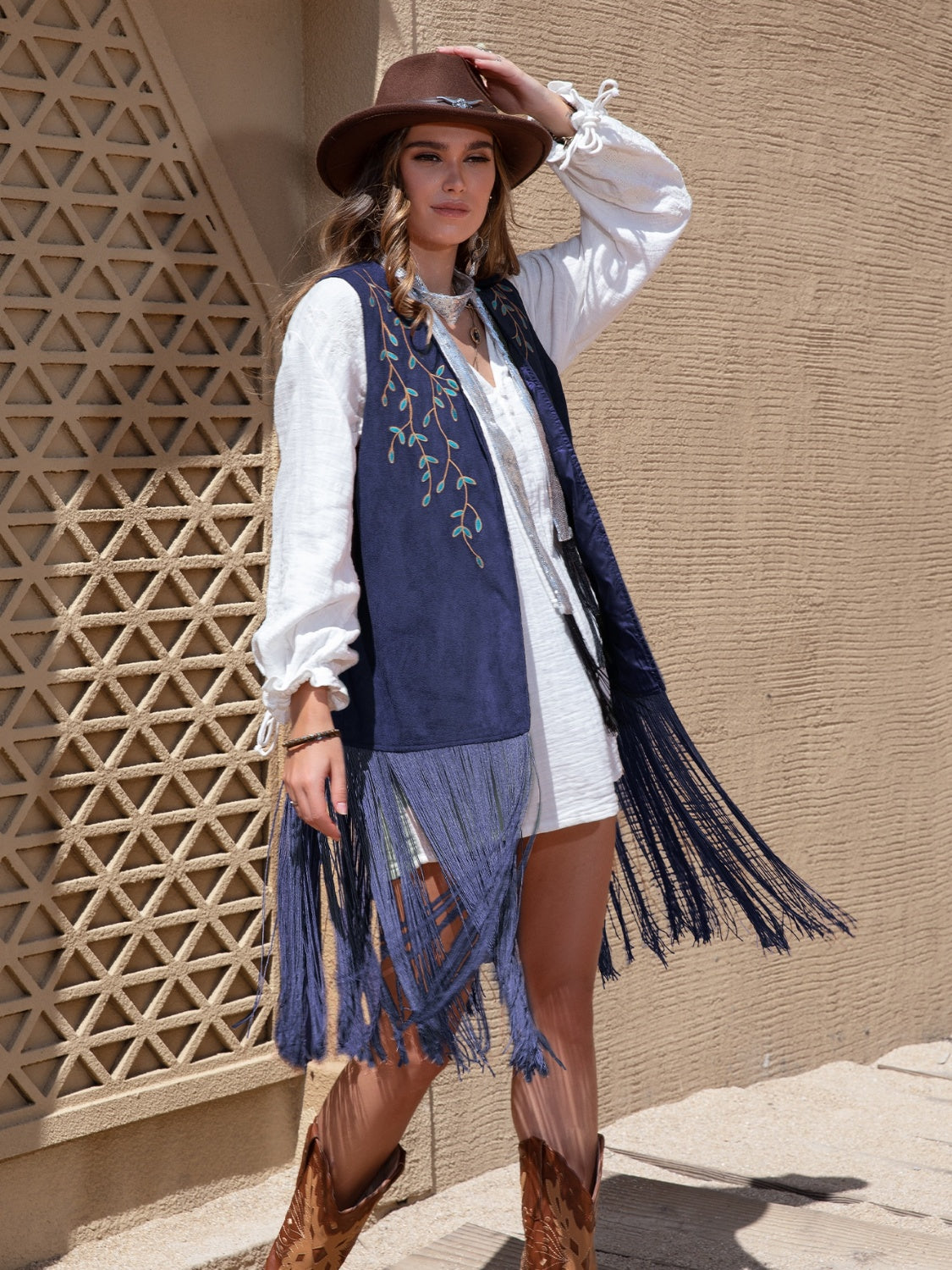 Fringe Hem Open Front Vest 