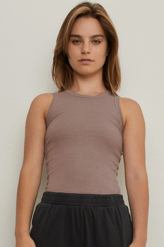 THE BLANK LAB Round Neck Ribbed Cropped Tank 