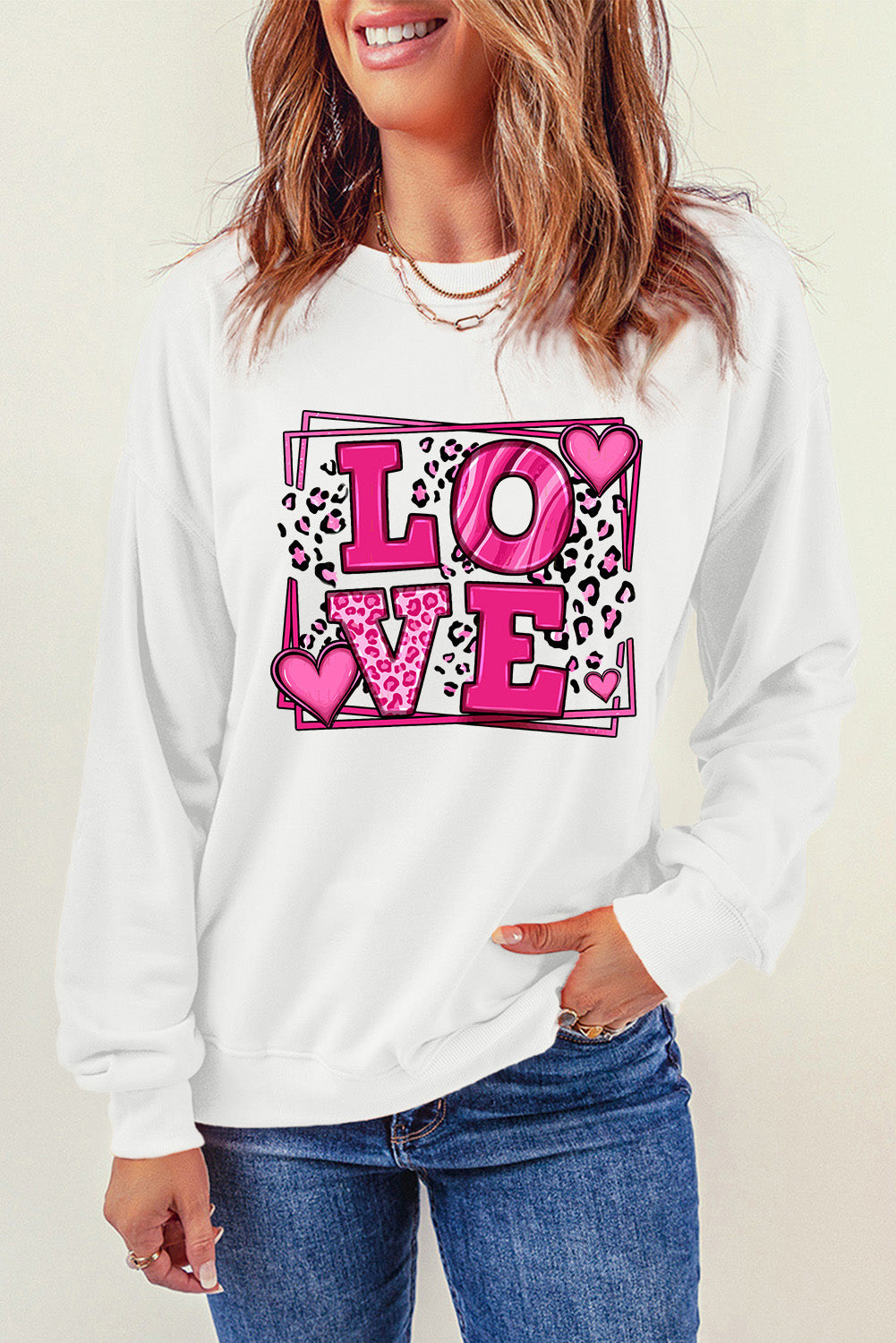 LOVE Round Neck Dropped Shoulder Sweatshirt 