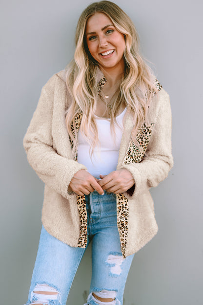 Leopard Snap Down Pocketed Collared Neck Jacket 