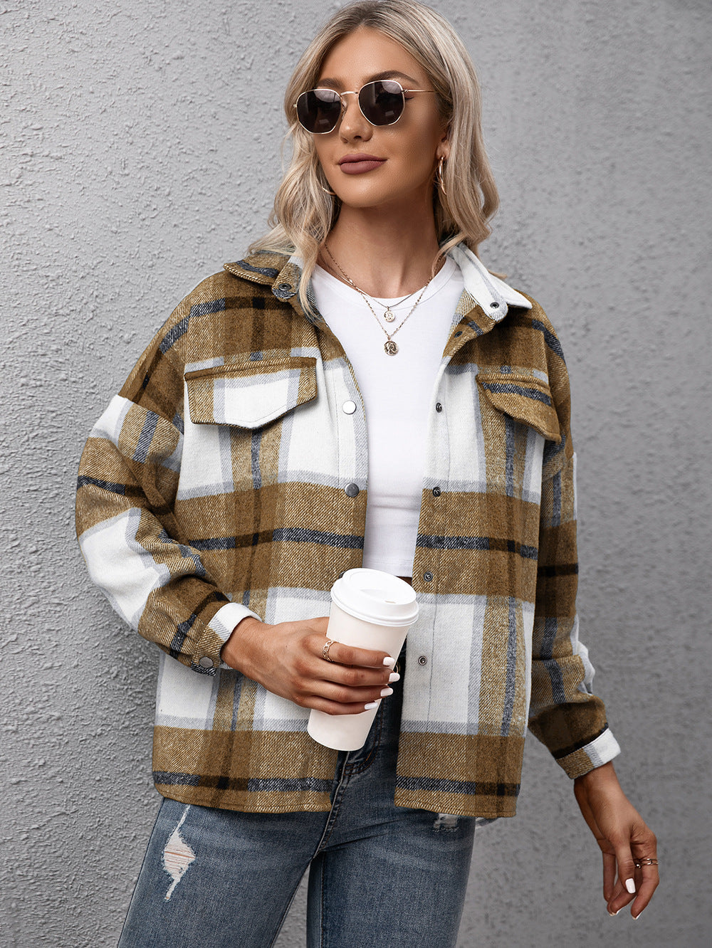 Plaid Long Sleeve Shirt Jacket 