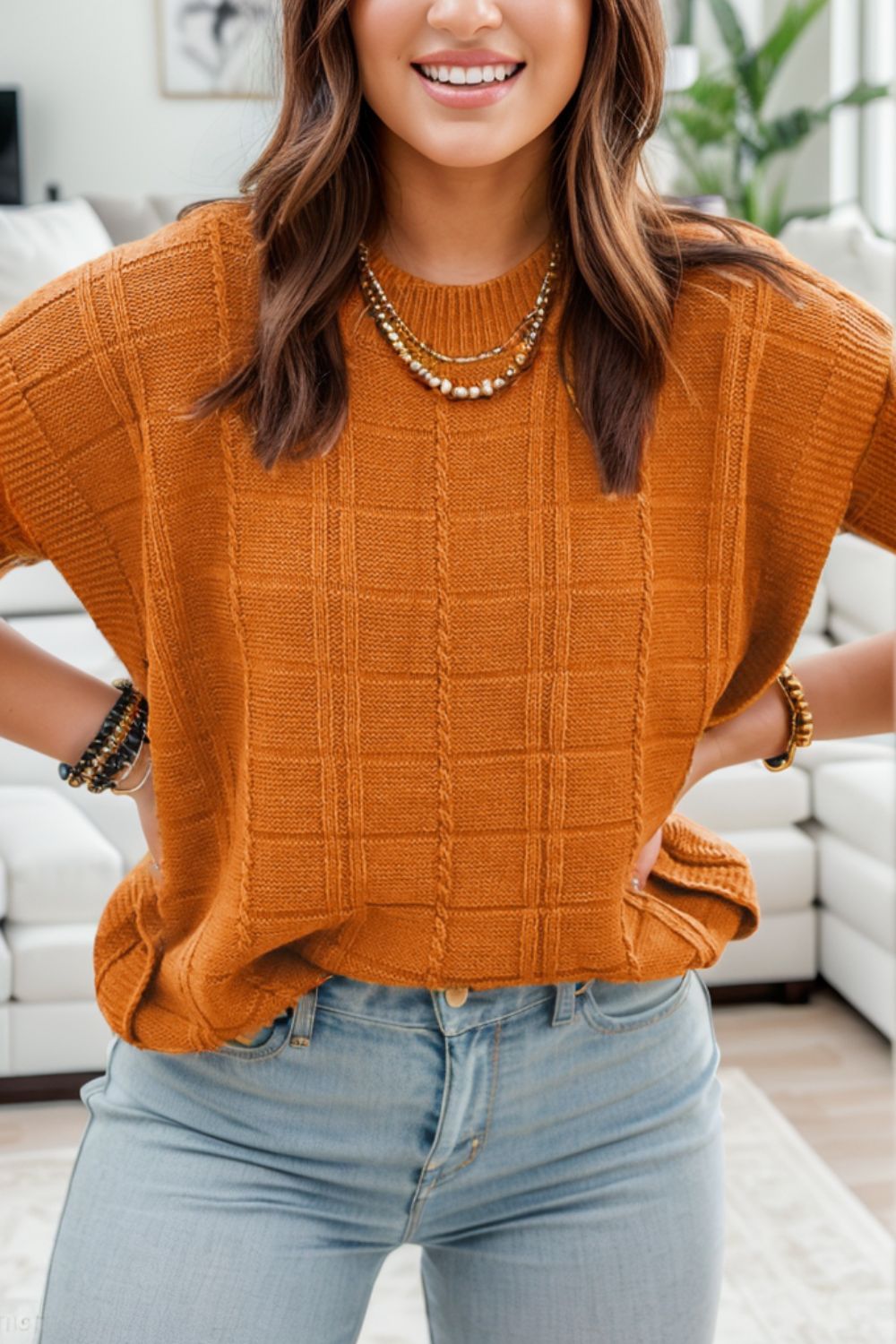 Round Neck Cap Sleeve Sweater 