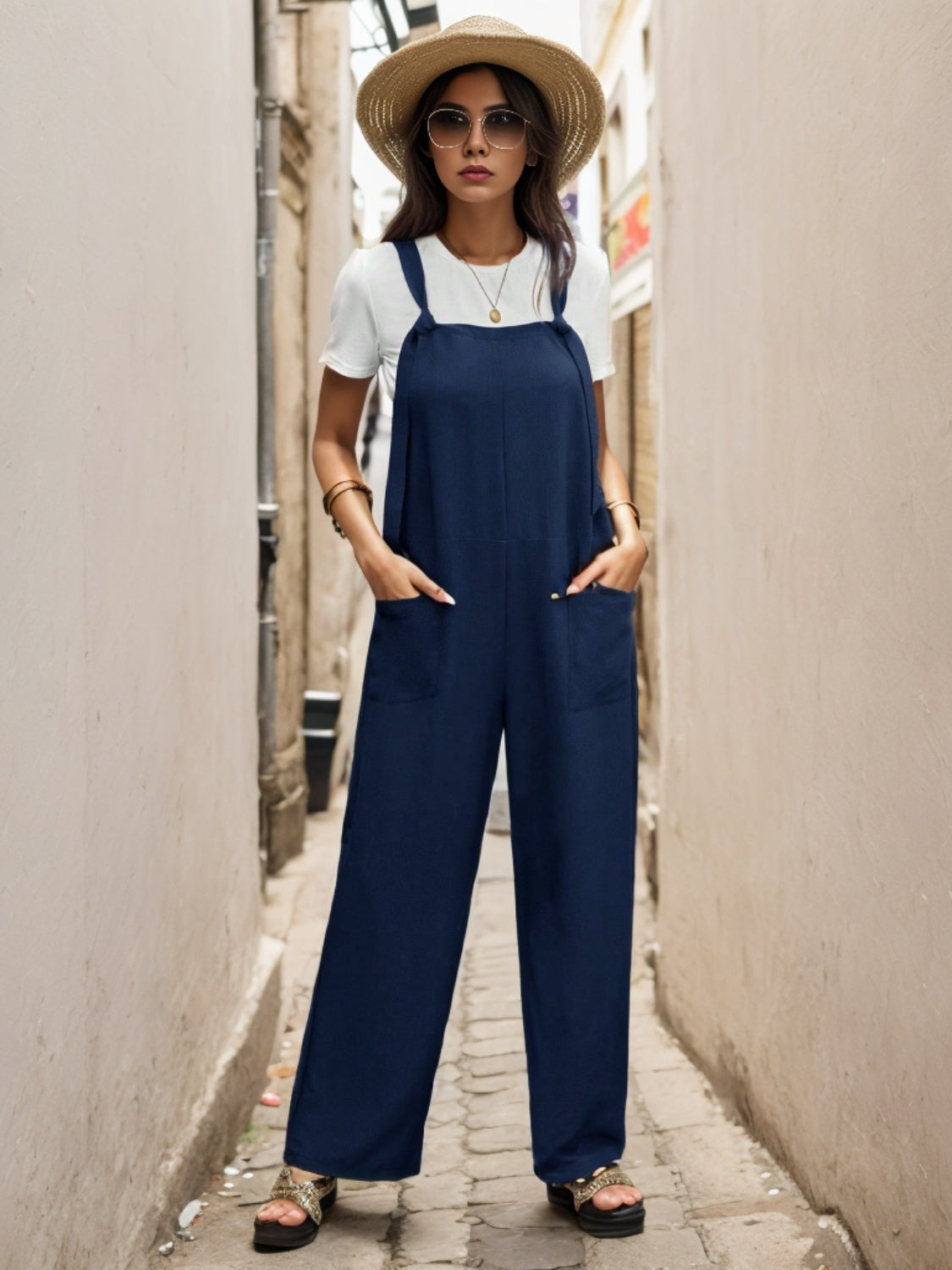 Pocketed Wide Strap Overall 