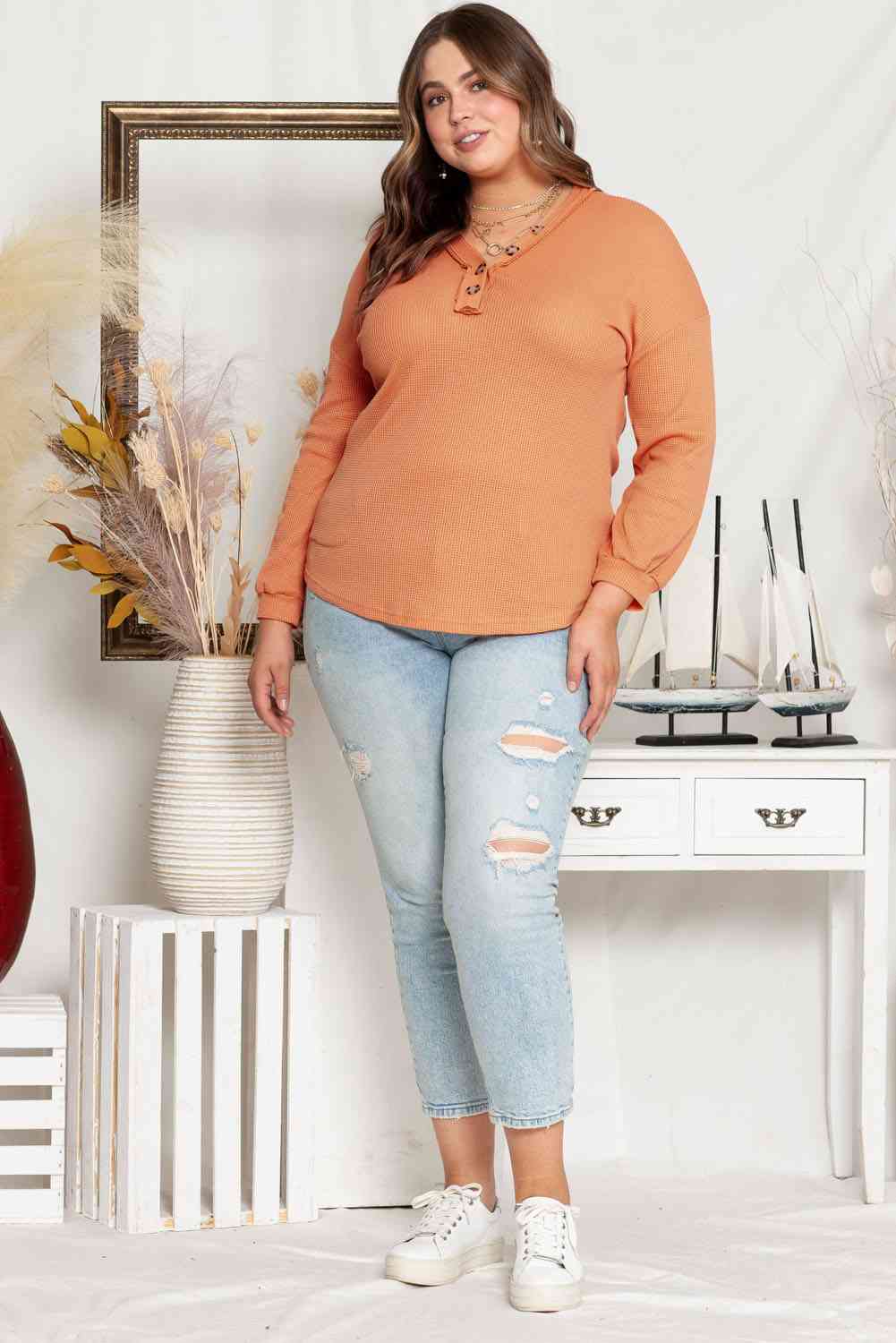 Plus Size V-Neck Dropped Shoulder Top 