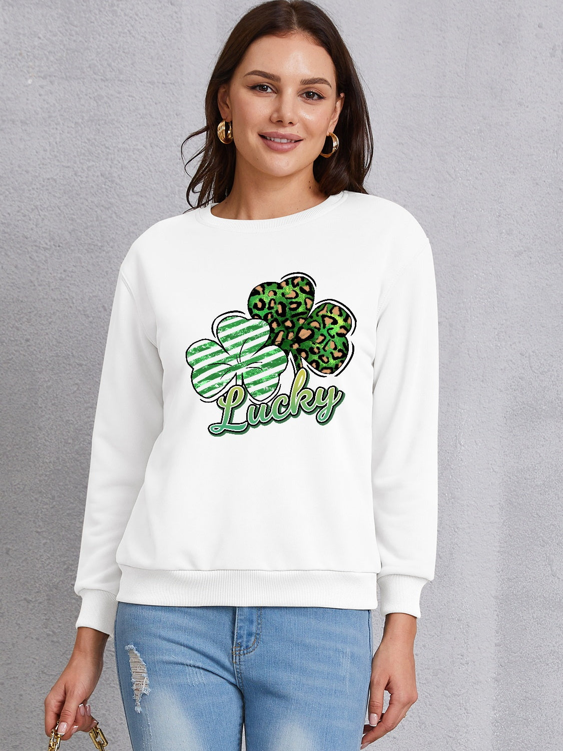 Lucky Clover Round Neck Dropped Shoulder Sweatshirt 