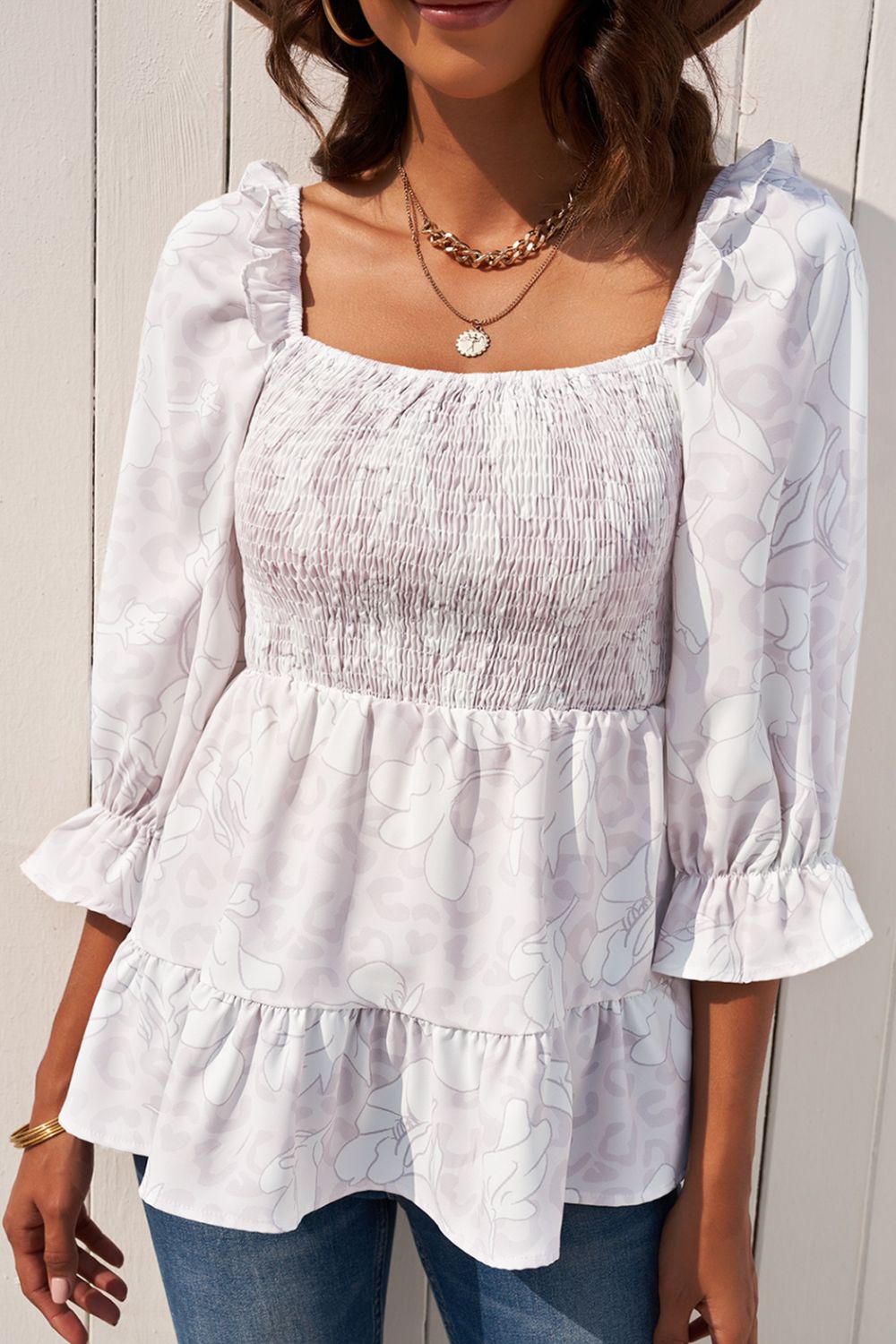 Floral Smocked Ruffled Babydoll Top 