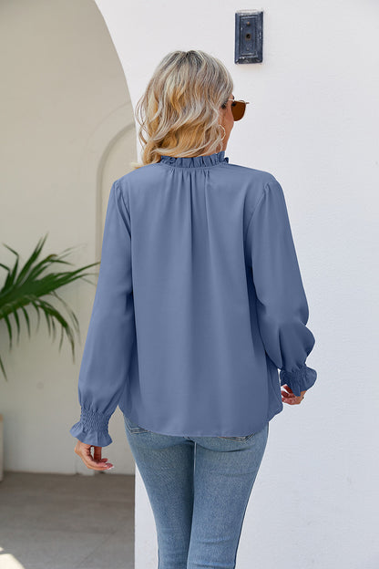 Tie Neck Flounce Sleeve Blouse 