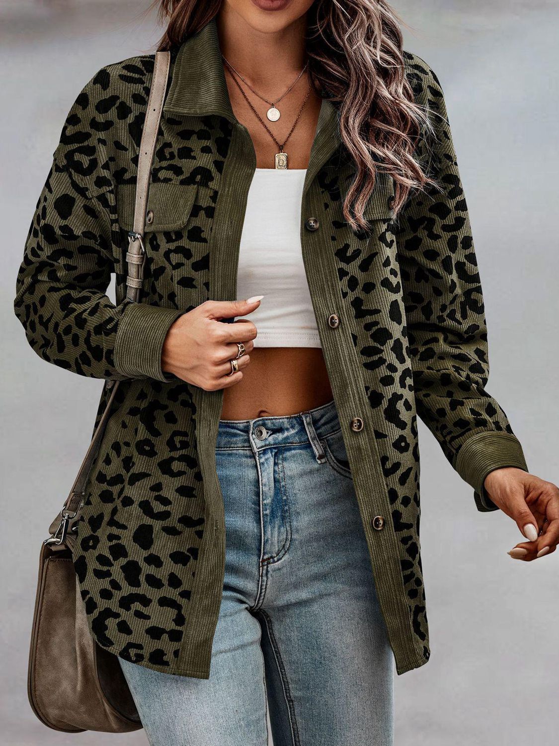 Full Size Leopard Buttoned Jacket - Babbazon Jacket