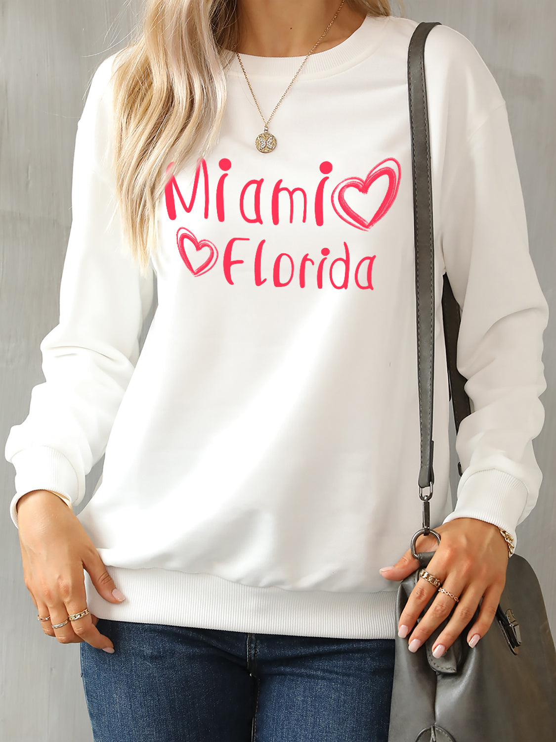 MIAMI FLORIDA Round Neck Dropped Shoulder Sweatshirt 