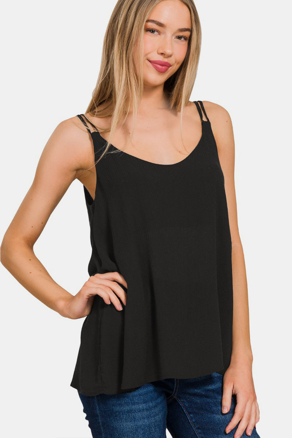 Zenana Woven Double Spaghetti Strap V-Neck Cami 