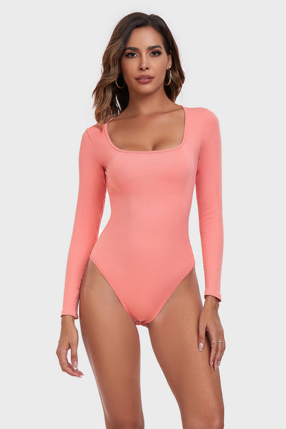 Square Neck Long Sleeve Active Bodysuit 