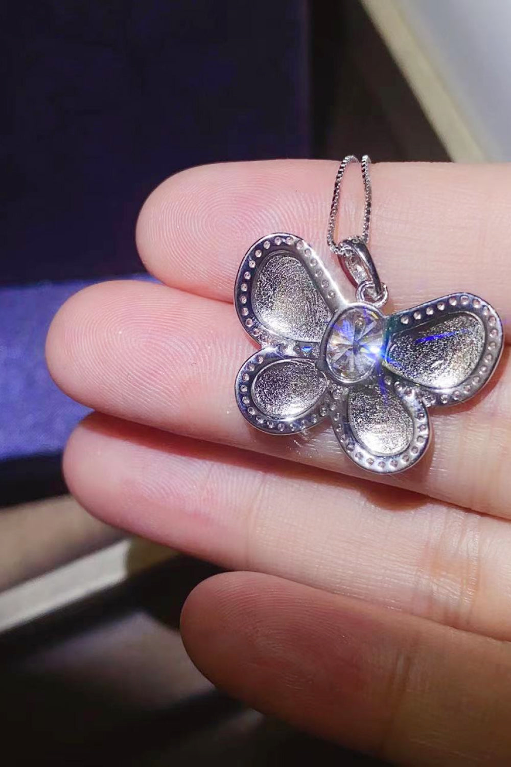 1 Carat Moissanite Butterfly Pendant Necklace 