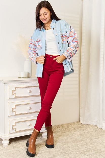 Buttoned Collared Neck Denim Jacket 