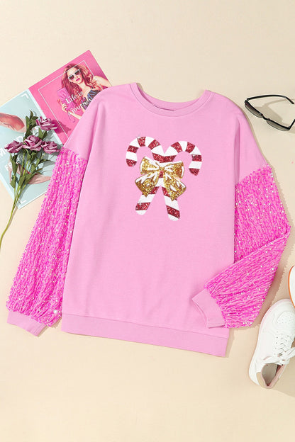 Candy Cane Sequin Long Sleeve Sweatshirt 