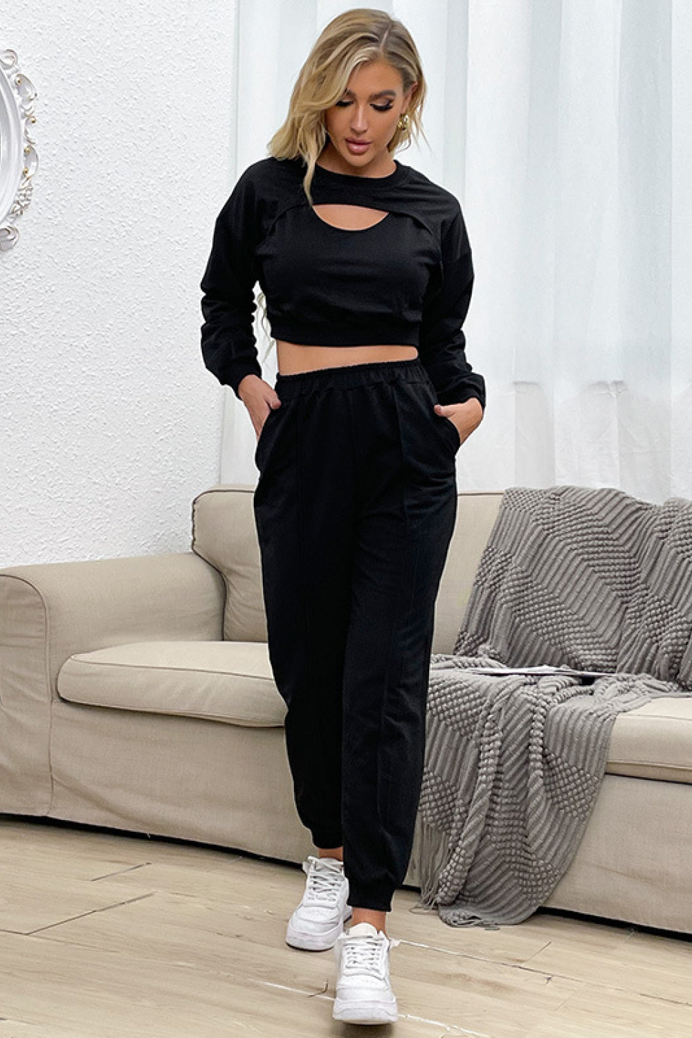 Cut Out Crop Top and Joggers Set 