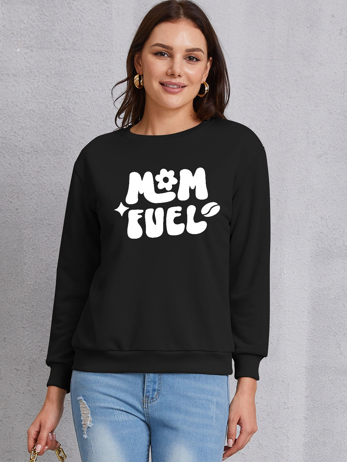 Letter Graphic Round Neck Sweatshirt 