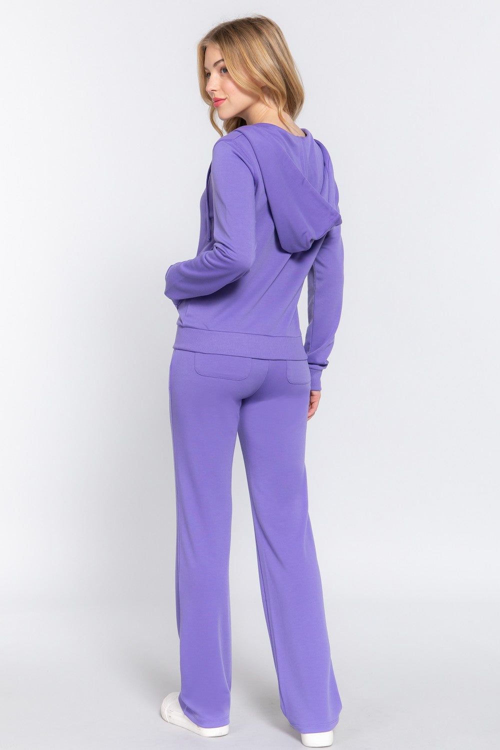 ACTIVE BASIC French Terry Zip Up Hoodie and Drawstring Pants Set 