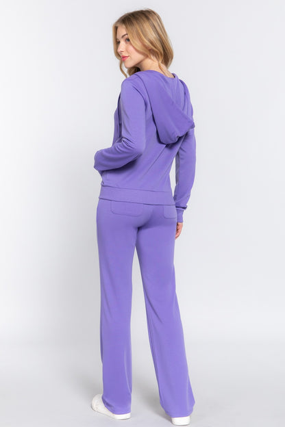 ACTIVE BASIC French Terry Zip Up Hoodie and Drawstring Pants Set 