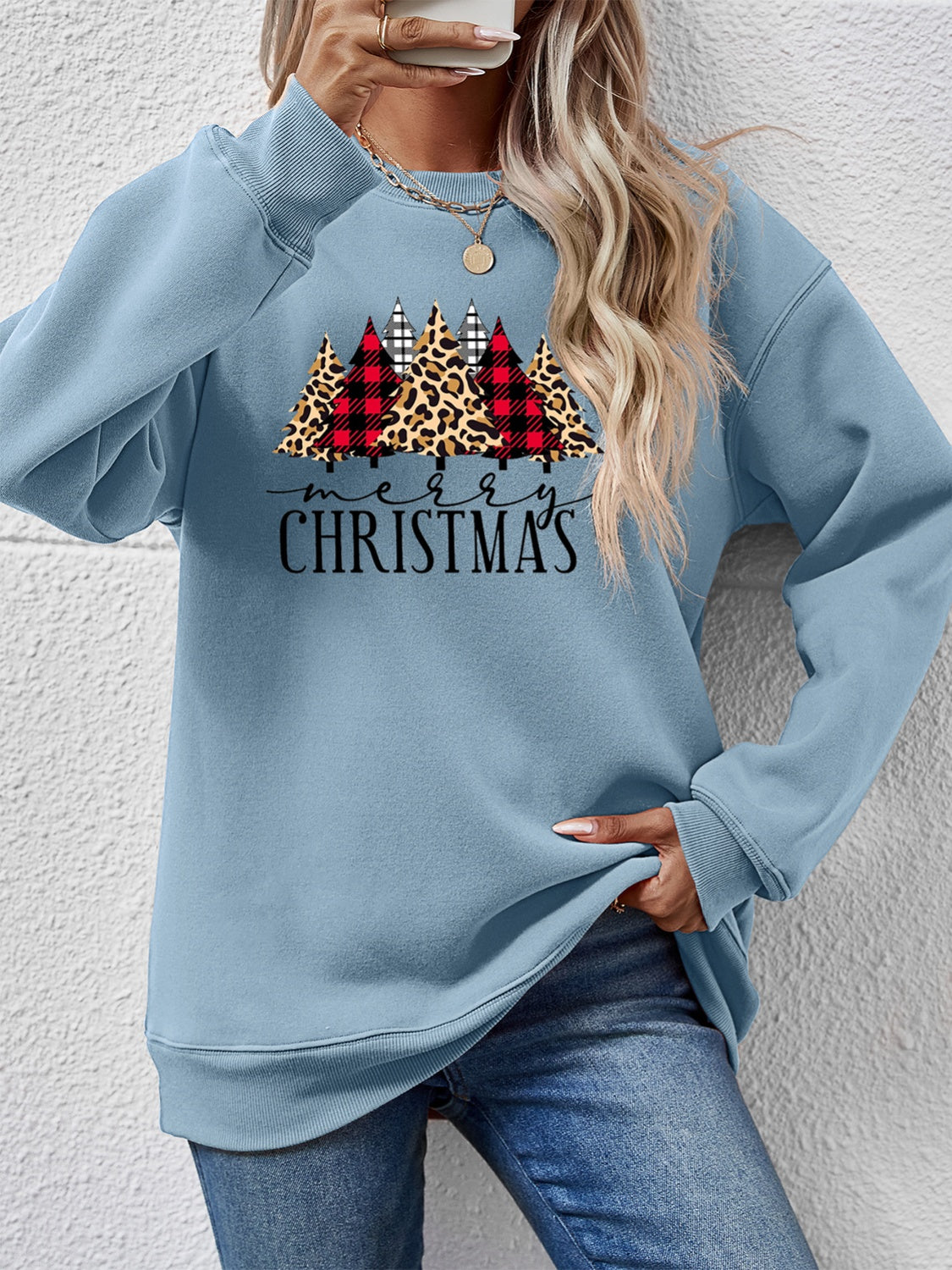 MERRY CHRISTMAS Round Neck Long Sleeve Sweatshirt 