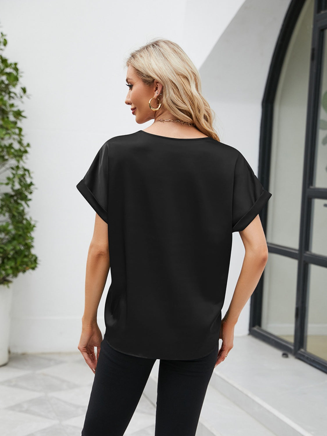 V-Neck Short Sleeve Blouse 