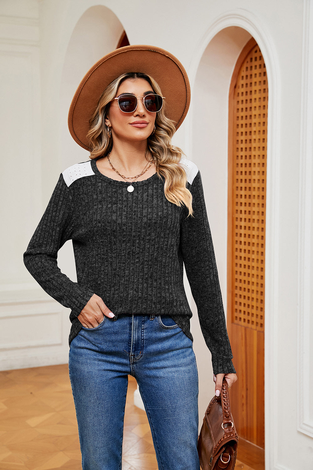 Round Neck Ribbed Top 