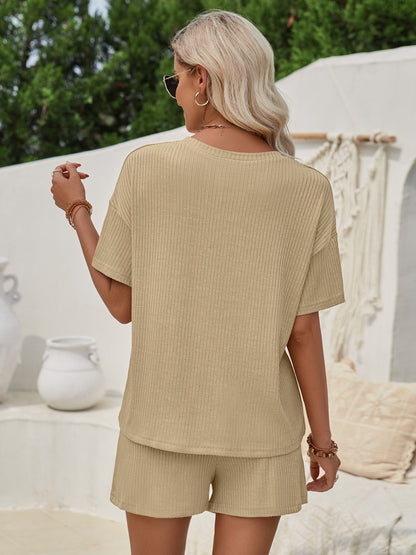 Ribbed Round Neck Top and Shorts Set 