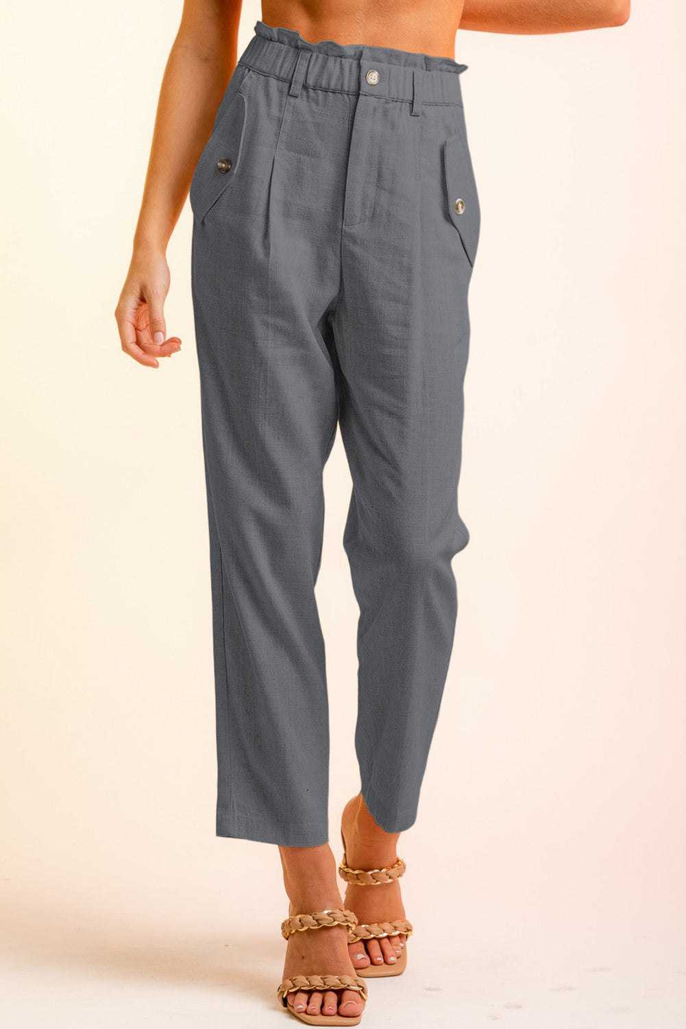 Side Button Long Pants - Babbazon