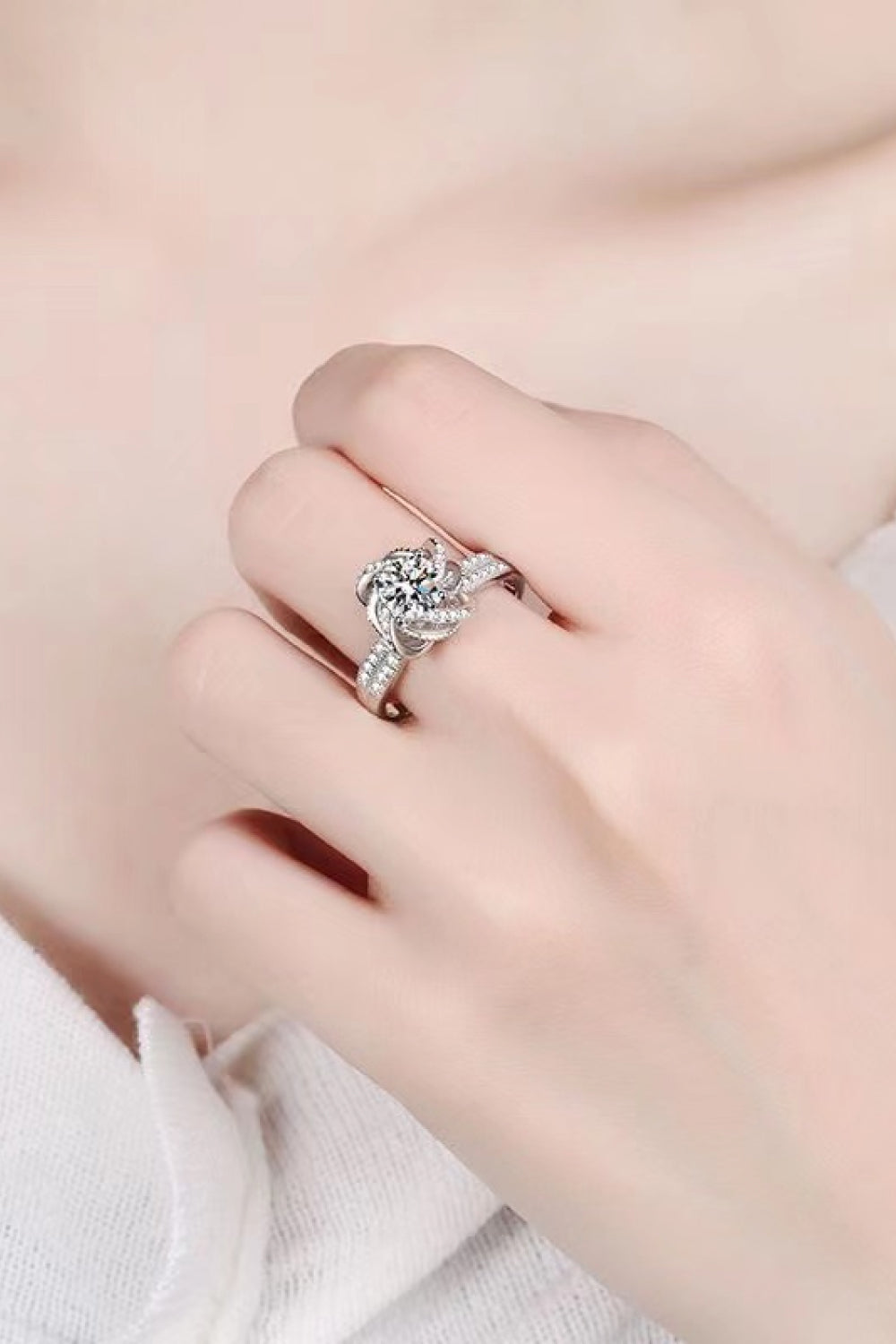 2 Carat Moissanite Floral Platinum-Plated Ring 