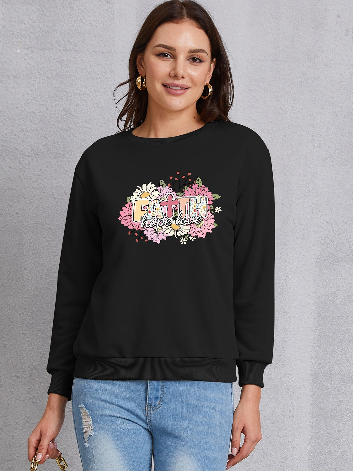 FAITH HOPE LOVE Round Neck Sweatshirt 