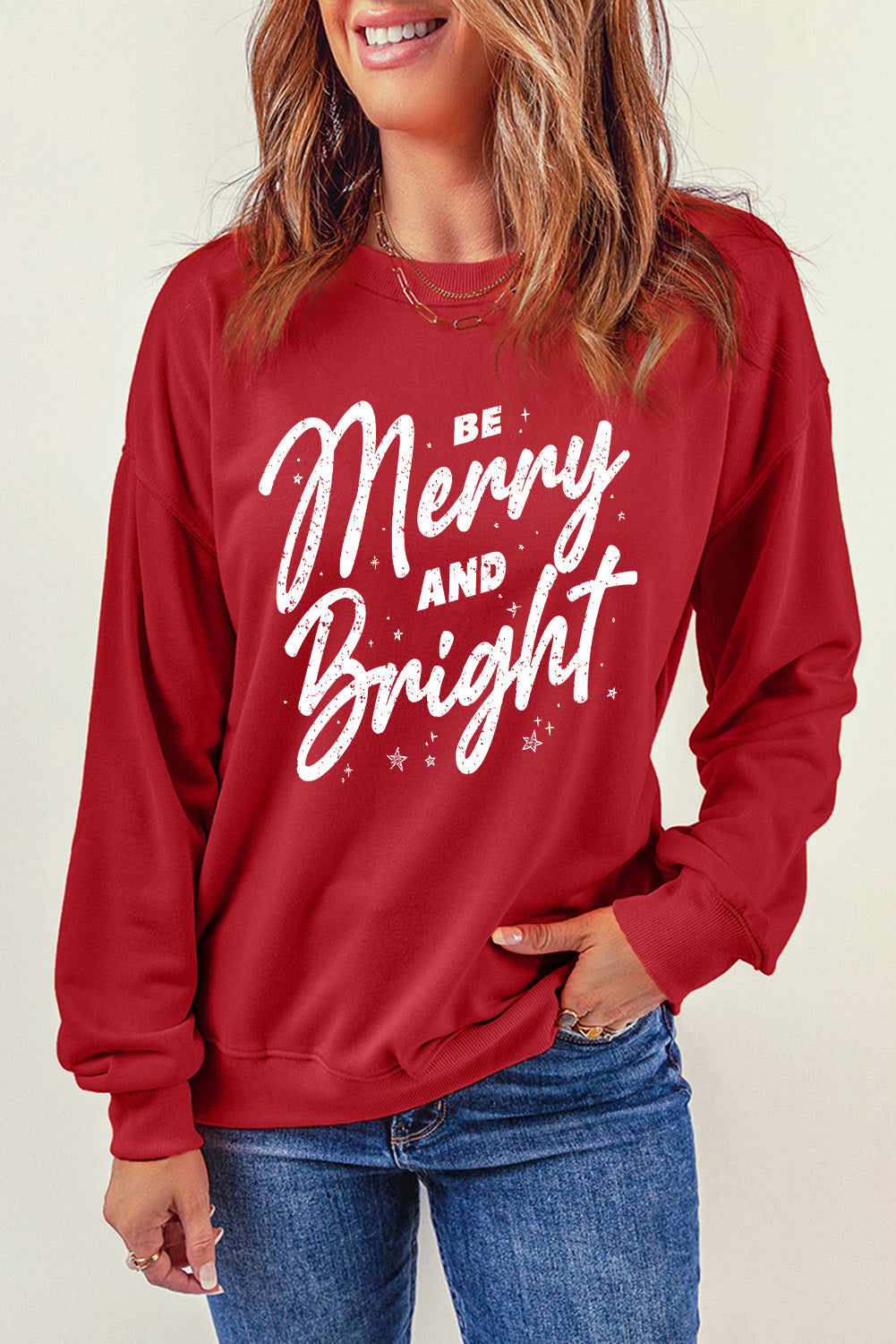 BE MERRY AND BRIGHT Round Neck Sweatshirt 