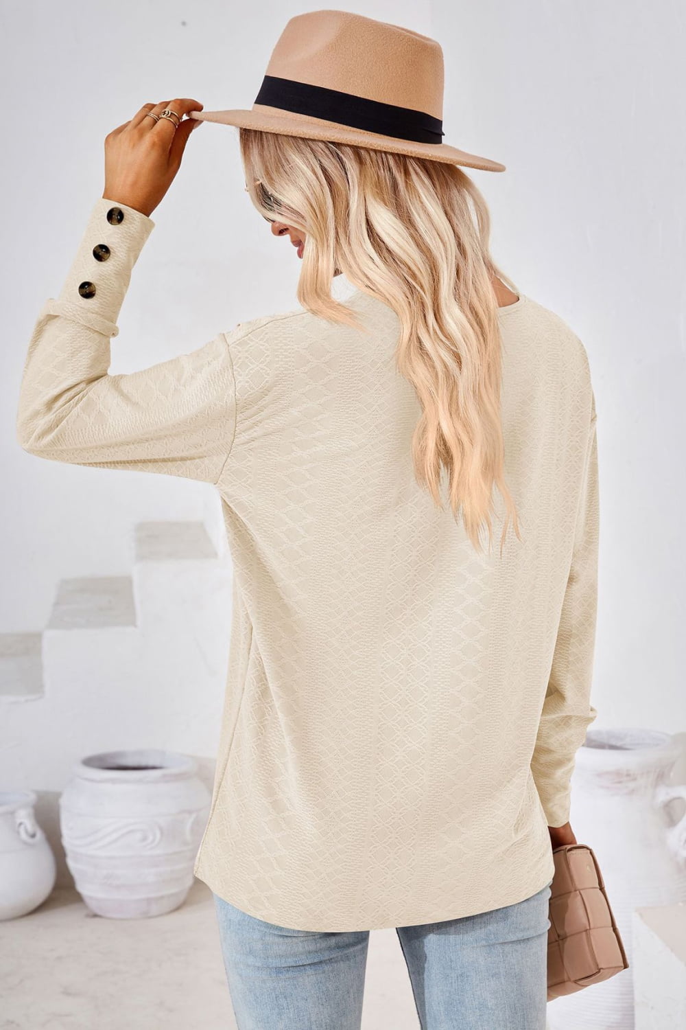 V-Neck Long Sleeve Blouse 