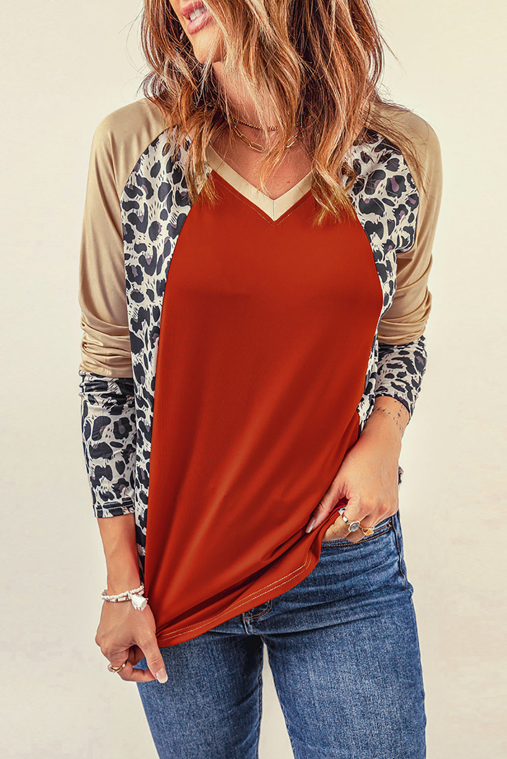 Leopard Round Neck Long Sleeve T-Shirt 