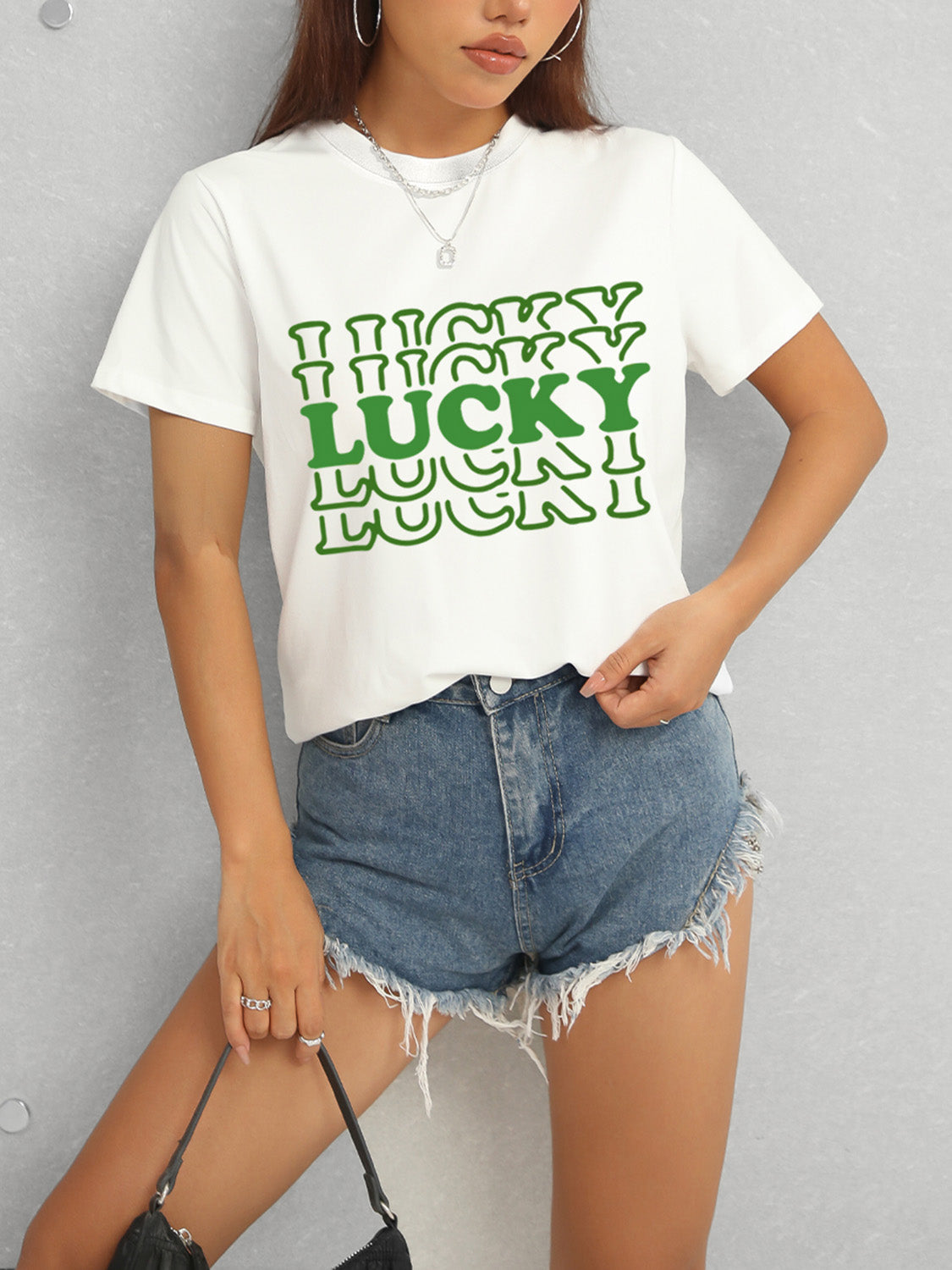 LUCKY Round Neck Short Sleeve T-Shirt 