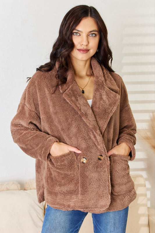 Culture Code Double Breasted Fuzzy Coat 