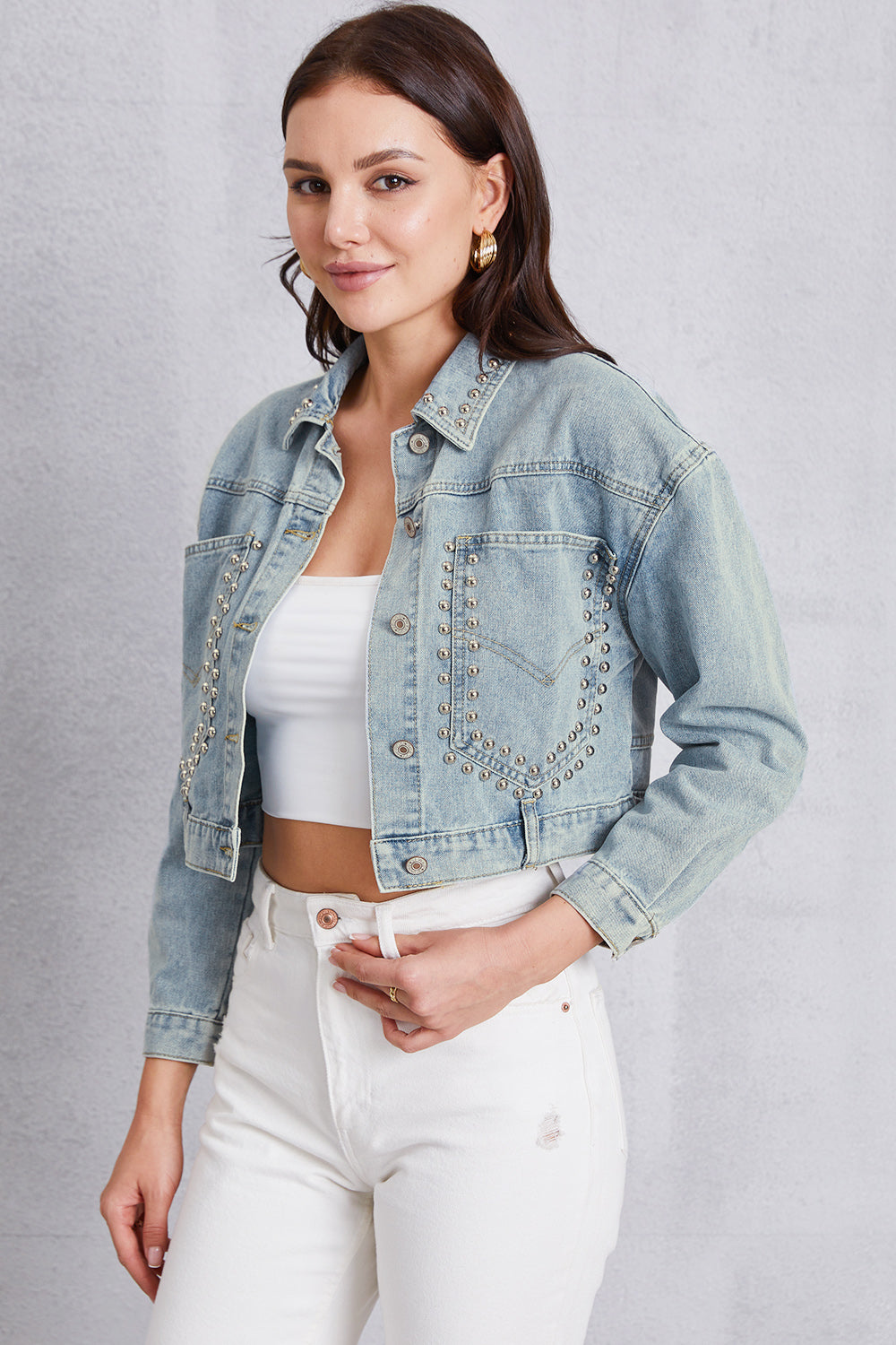 Studded Dropped Shoulder Denim Jacket 