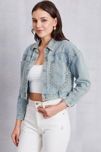 Studded Dropped Shoulder Denim Jacket 