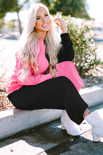 Color Block Round Neck Sweatshirt and Pants Set 