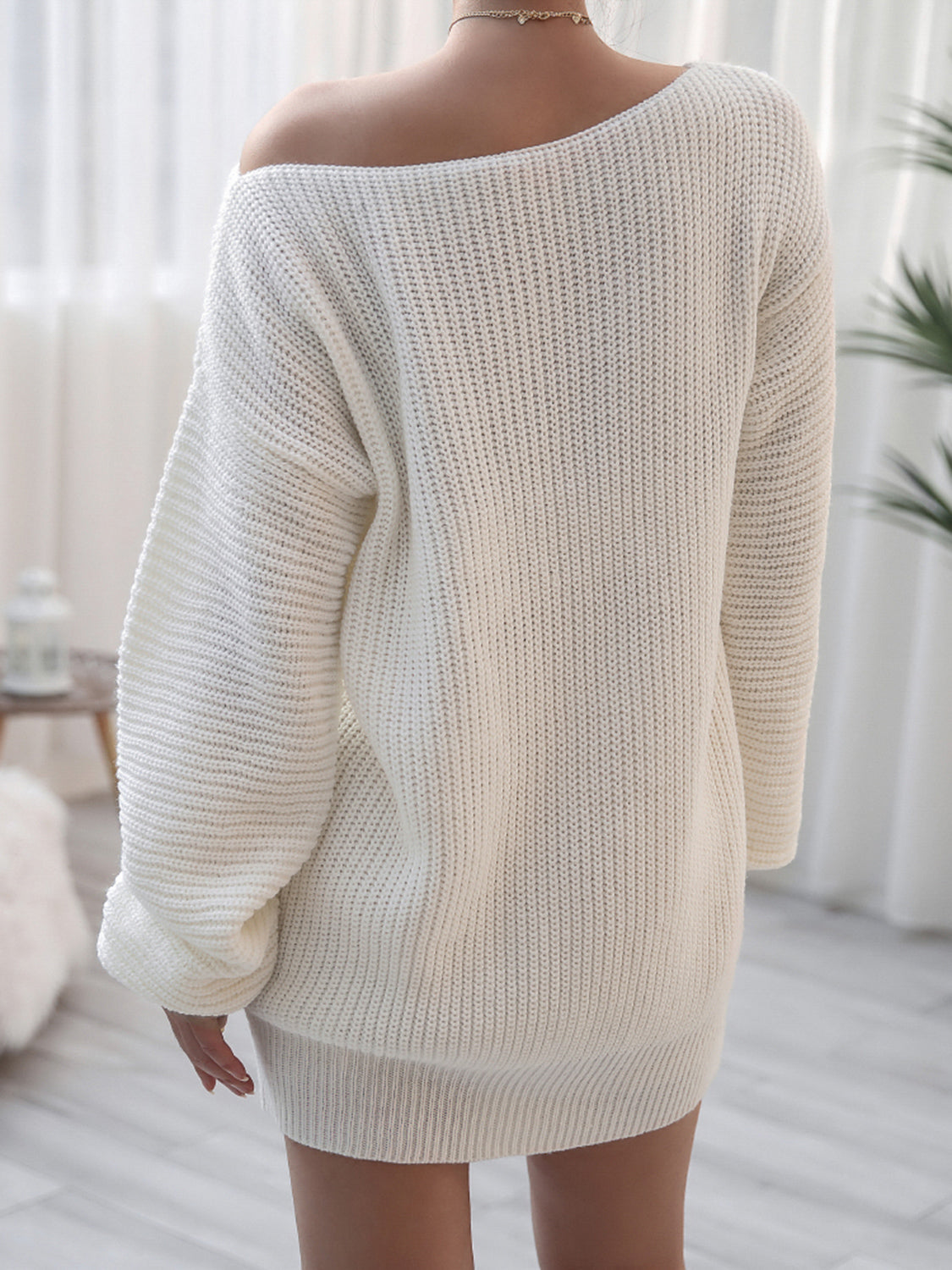 Rib-Knit Mini Sweater Dress 