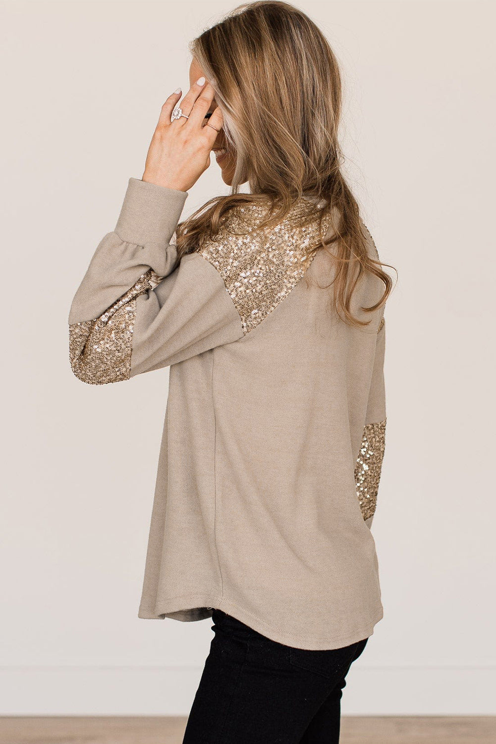 Sequin Round Neck Long Sleeve T-Shirt 