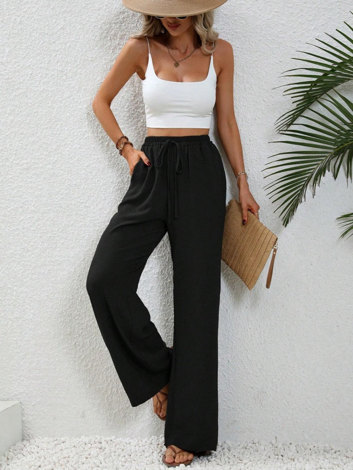 Wide Leg Drawstring Pants 