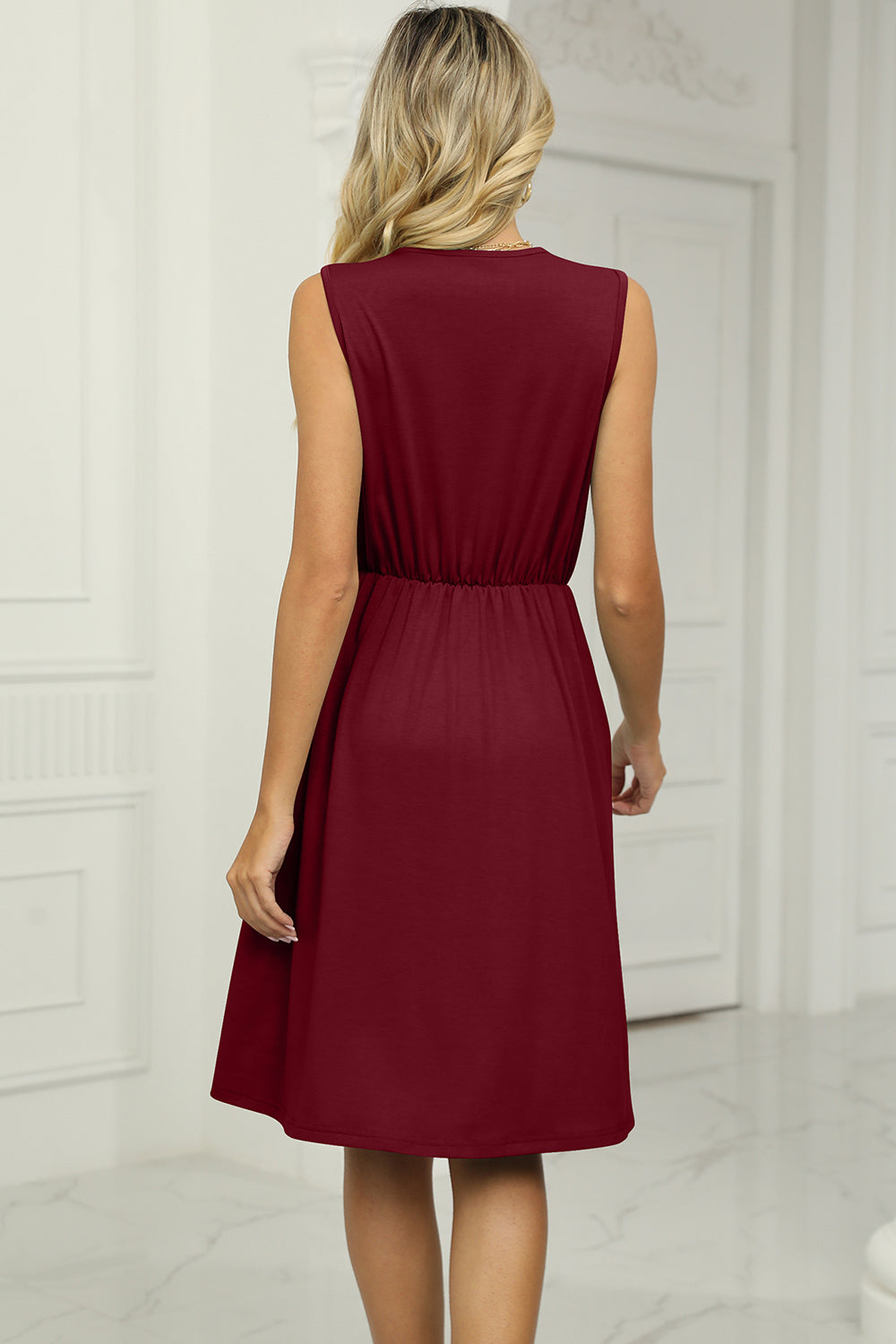 Pocketed V-Neck Wide Strap Dress 